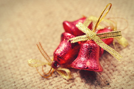 Christmas vintage decoration on the striped sack backgroundの写真素材