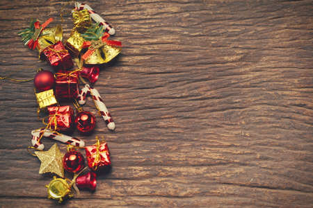 Christmas xmas vintage decoration on the wooden backgroundの写真素材