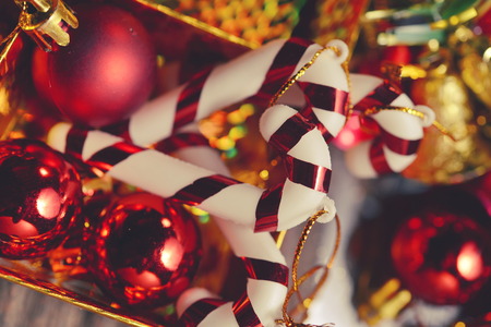 Christmas xmas vintage decoration on the wooden backgroundの写真素材