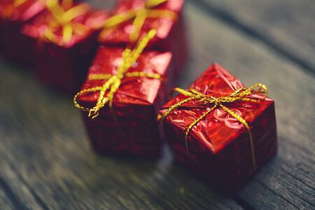 Christmas xmas vintage decoration on the wooden backgroundの写真素材