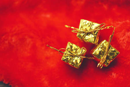 Christmas vintage decoration on the striped sack backgroundの写真素材