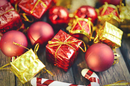 Christmas xmas vintage decoration on the wooden backgroundの写真素材