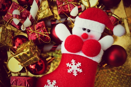 Christmas socks used to decorate Christmas trees and other decorations.の写真素材