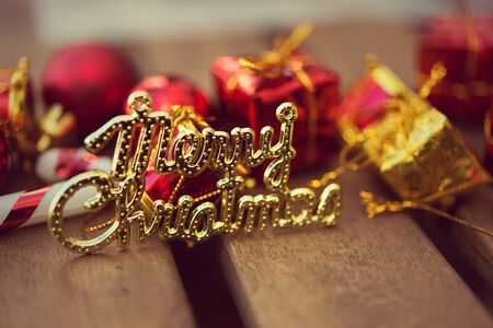 Christmas a decoration with on wooden backgroundの写真素材