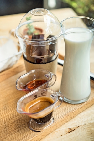 Iced coffee espresso homemade making from ice cubes coffee frozenの写真素材