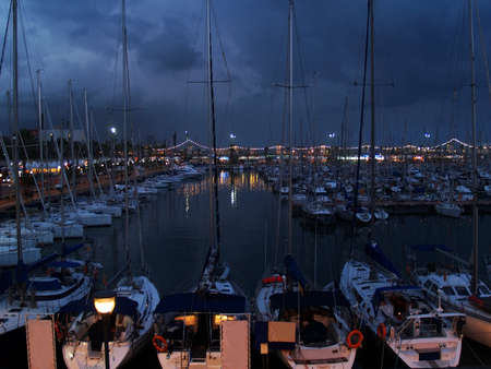 The harbor of Barcelona, night viewの写真素材