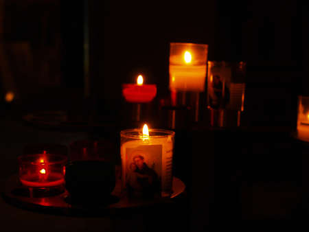 church candles in glass cupの写真素材