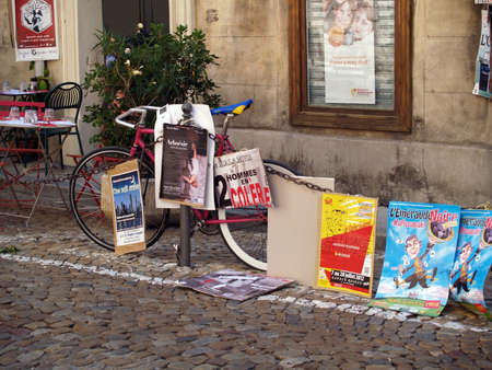 Avignon, France - July 11th, 2012: Plenty of playbills in Avignon during famous theatre festivalのeditorial素材