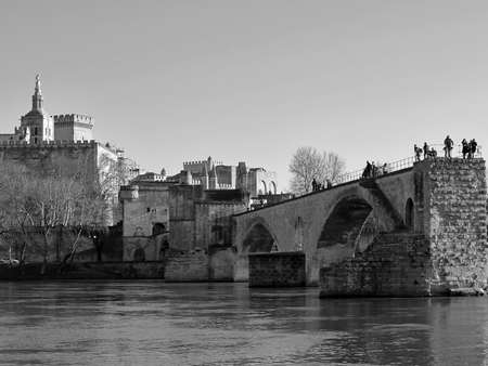 The Popes' palace and the St.-Benezet bridge in Avignon, Franceのeditorial素材