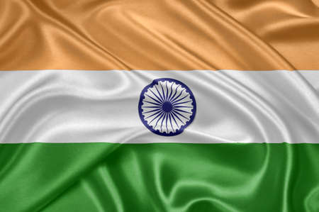 Flag of India waving with highly detailed textile texture patternの写真素材