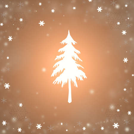 Christmas background with a fir and snowflakesの写真素材