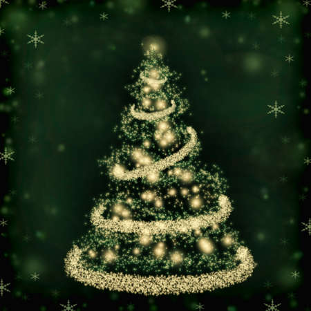 Christmas background with a fir and snowflakesの写真素材