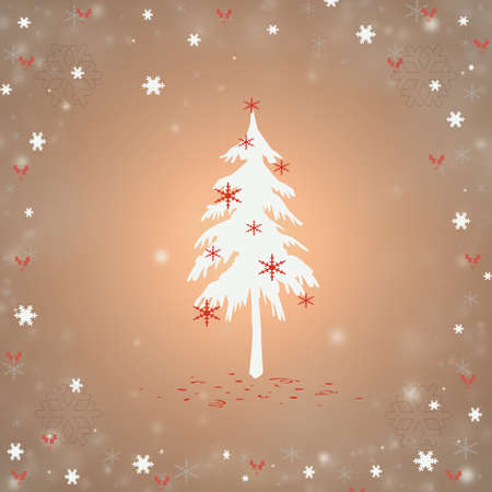 Christmas background with a fir and snowflakesの写真素材
