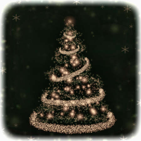 Christmas background with a fir and snowflakesの写真素材