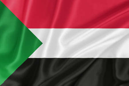 Flag of Sudan waving with highly detailed textile texture patternの写真素材