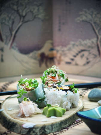 Sushi bio with cress - healthy food conceptの写真素材