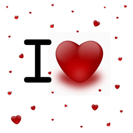 I love you with red hearts - card on valentineの写真素材