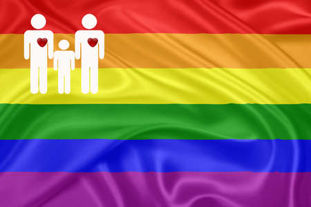 Same - sex marriages  Rainbow gay Flag and a male coupleの写真素材