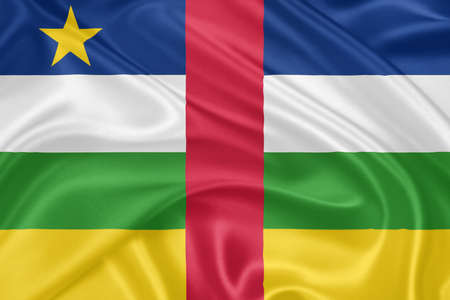 Flag of the Central African Republic waving with highly detailed textile texture patternの写真素材