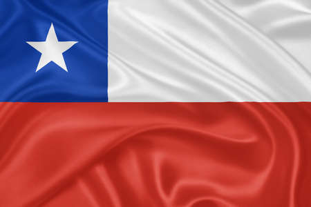 Flag of Chile waving with highly detailed textile texture patternの写真素材