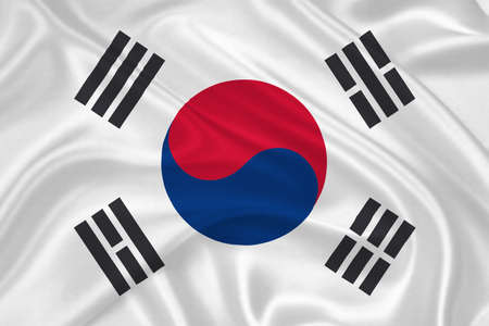 Flag of South Korea  waving with highly detailed textile texture patternの写真素材
