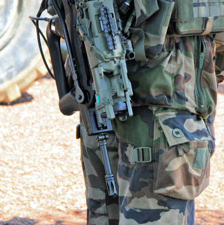 soldier with machine gun の写真素材