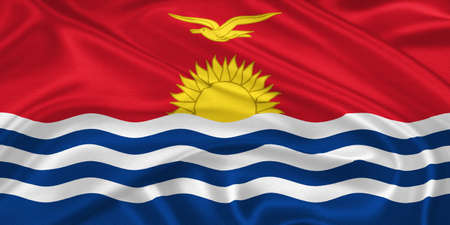the Flag of Kiribati waving in the wind  Fabric textureの写真素材