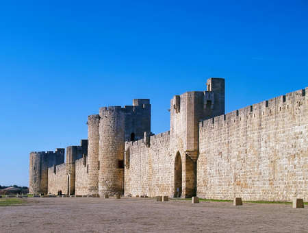 Aigues Mortes  the part of the fortifications built to protect Crusaders and salt which was extremely precious during middle-ages  South of France, Languedoc のeditorial素材