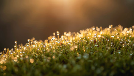 drops of dew on the grass in the morning light. bokehの素材