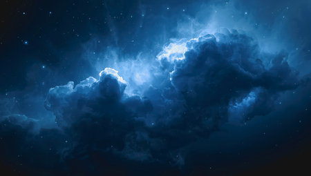 Night sky with clouds and stars. 3D illustration. Space background.の素材