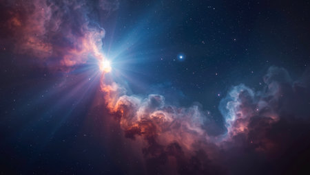 Night sky with stars and nebula as background, 3D renderingの素材
