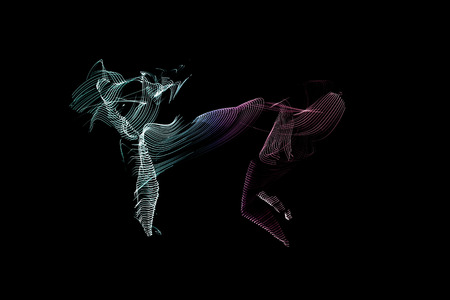 two people doing capoeira movements in LED Strip Lightの写真素材