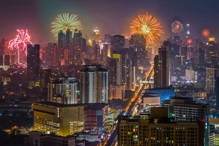 New Year Firework and Bangkok Skyscraperのeditorial素材