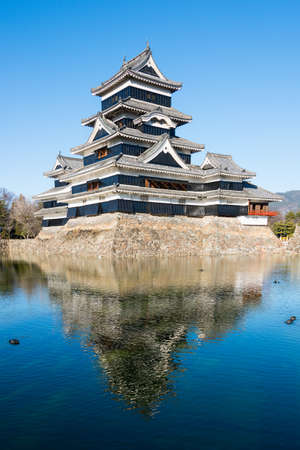 Matsumoto Castle and reflection, Naganoのeditorial素材