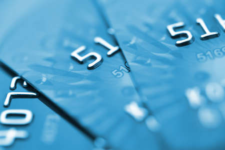 Debit cards in blue tone  Macro shot  Selective focus 