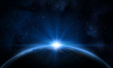 Earth, galaxy, nebula and Sun.の写真素材