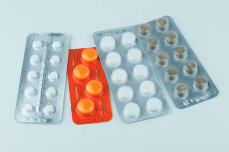 Pharmaceutical medication and medicine pills in packs.の写真素材