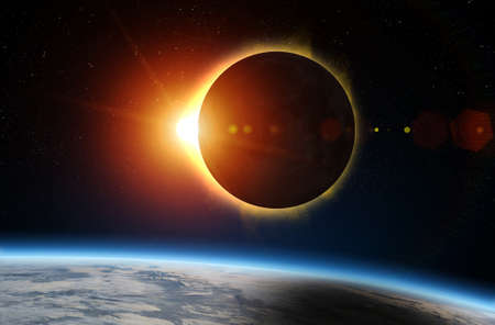 Solar Eclipse and Earth. Solar eclipse, mysterious natural phenomenon when Moon passes between...