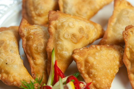 Closeup a plate of fried dumplings. Delicious Japanese pan-fried dumplings calls Gyoza or known as...