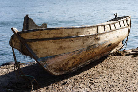 Old Boat ashore for maintenance in Istanbulの写真素材