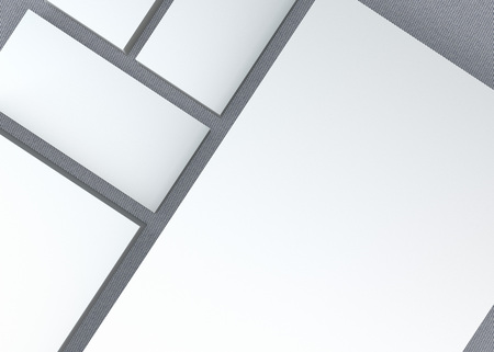 template to presentation. place for your design. many cards. stacks of paper. greeting cards. flyers. business cards. canvas background. grey backgroundの写真素材