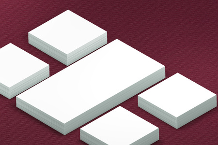 template to presentation. place for your design. many cards. stacks of paper. greeting cards. flyers. business cards. canvas background. envelope. red backgroundの写真素材