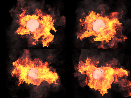 four version. Ball in fire. Sphere in fire. Fire. On fireの写真素材