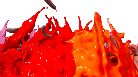 paints dance on white background. Simulation of 3d splashes of ink on a musical speaker that play music. beautiful splashes as a bright background in ultra high quality. shades of red v45の写真素材