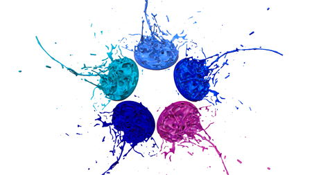 paints dance on white background. Simulation of 3d splashes of ink on a musical speaker that play...