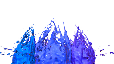 paints dance on white background. Simulation of 3d splashes of ink on a musical speaker that play music. beautiful splashes as a bright background in ultra high quality. shades of blue v22の写真素材