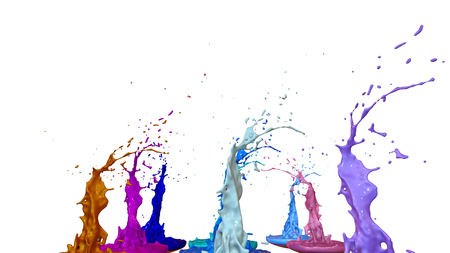 paints dance on white background. Simulation of 3d splashes of ink on a musical speaker that play music. beautiful splashes as a bright background in ultra high quality. shades multi colored v25の写真素材