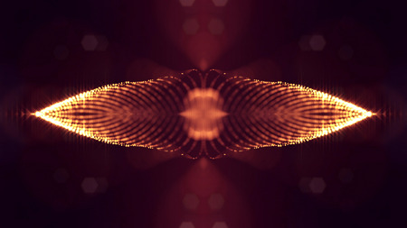 science fiction background of glowing particles with depth of field and bokeh. Particles form line...