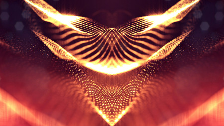 science fiction background of glowing particles with depth of field and bokeh. Particles form line...