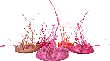 paints dance on white background. Simulation of 3d splashes of ink on a musical speaker that play music. beautiful splashes in ultra high quality. Shades of red V28の写真素材